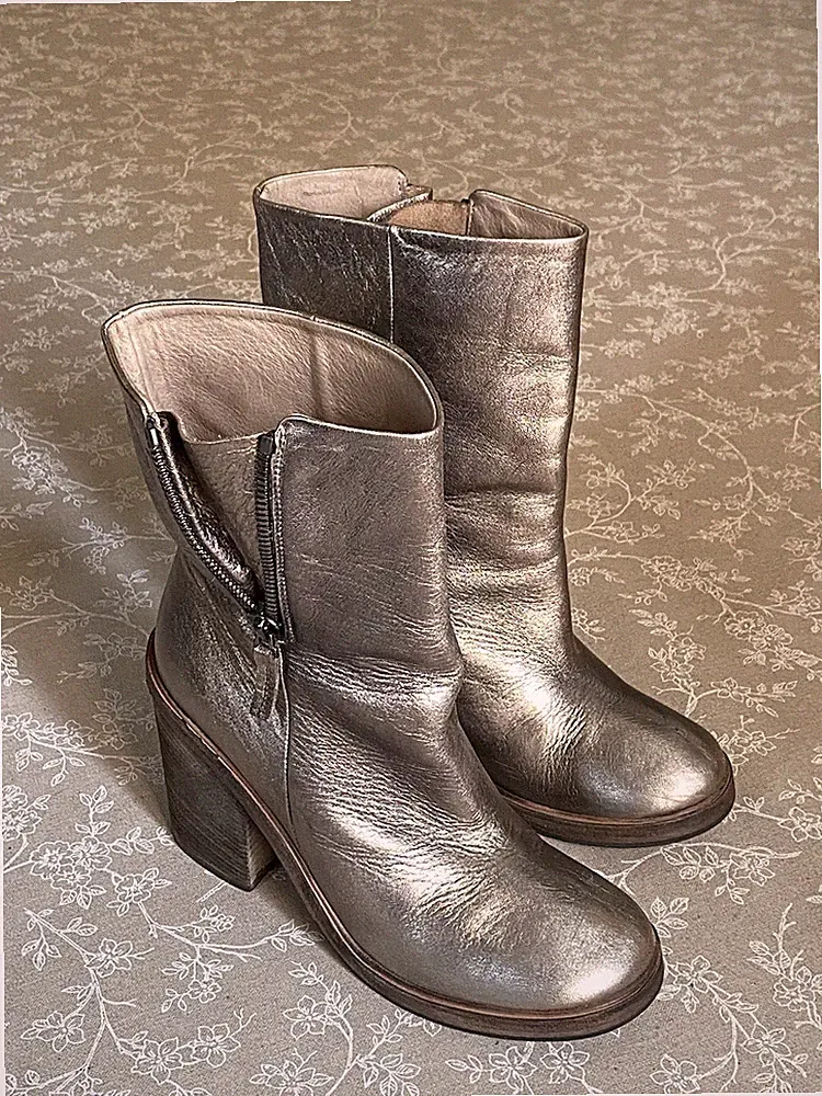 Marsell Elisa Black Woman Boot EU 39,5 Heel 9 cm Damen Stiefel Leder Silber