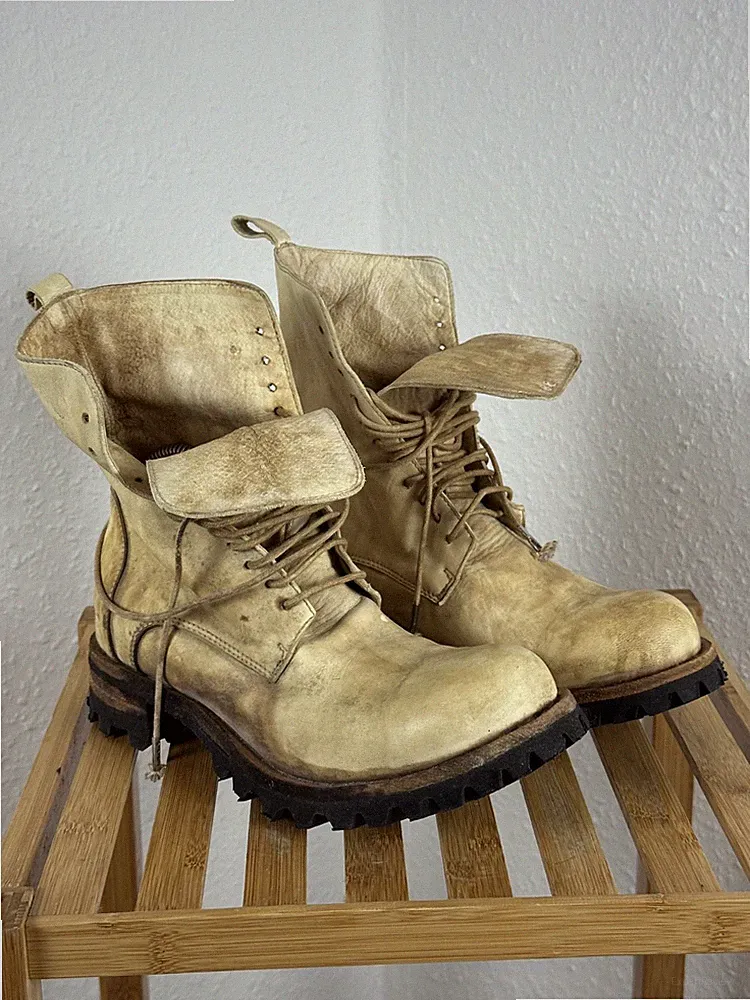 Masnada Distressed Leather Combat Boots EU 38 / UK 6 / US 8 Avant-Garde Italien