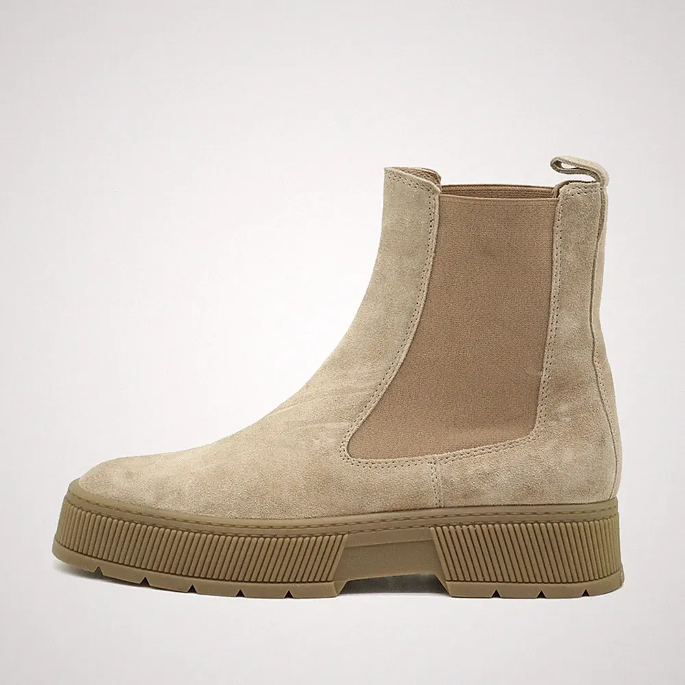 Massimo Dutti Damen Stiefeletten EU 35 Chelsea Boots Plateau Beige Trendschuhe