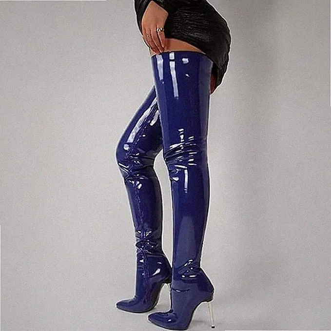 MEGA-LACK-HIGH-HEEL-OVERKNEE-STIEFEL Blau 44 -NEU-Sofort lieferbar!!!