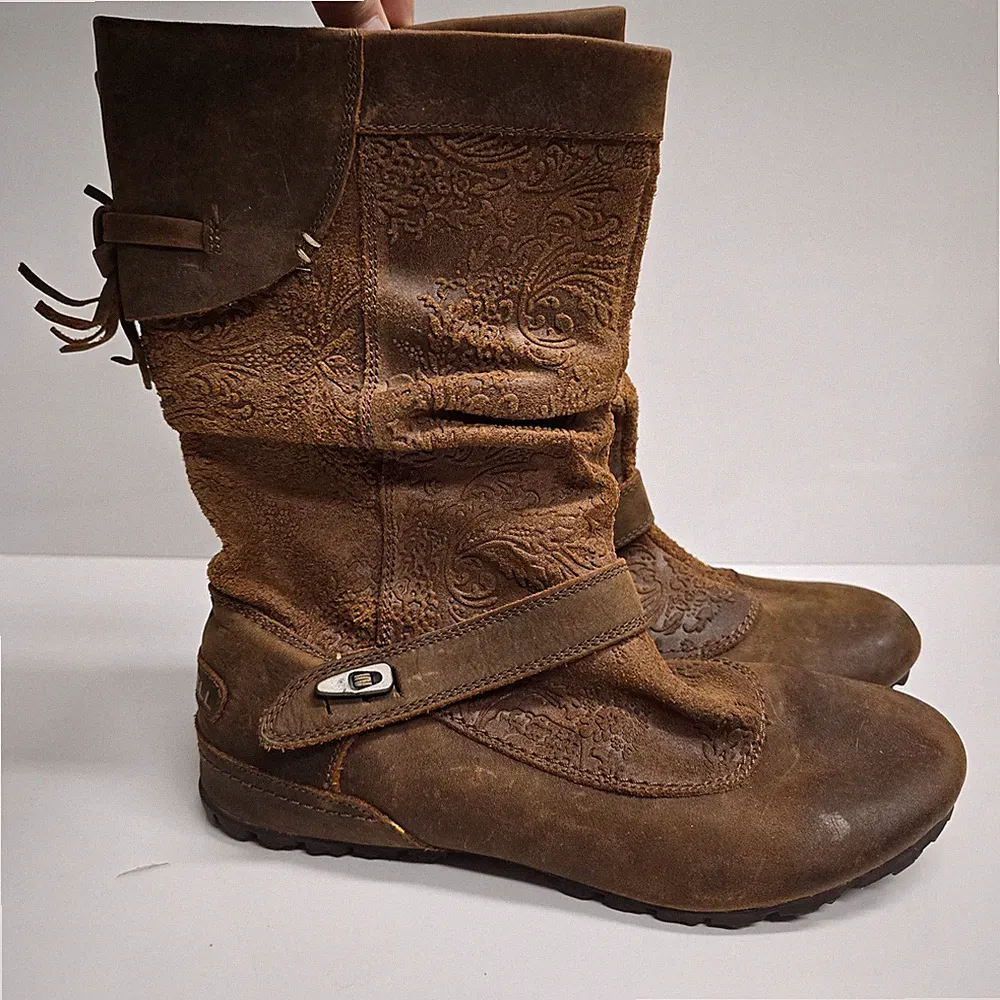 Merrell Haven Slouch Boots Womens 8.5 Brown Oak Leather Suede Paisley Boho