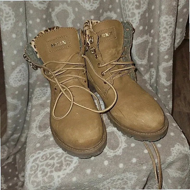 Mexx Damen Wildleder Stiefelette, braun, Leopardenmuster, Fellbesatz, Größe 41