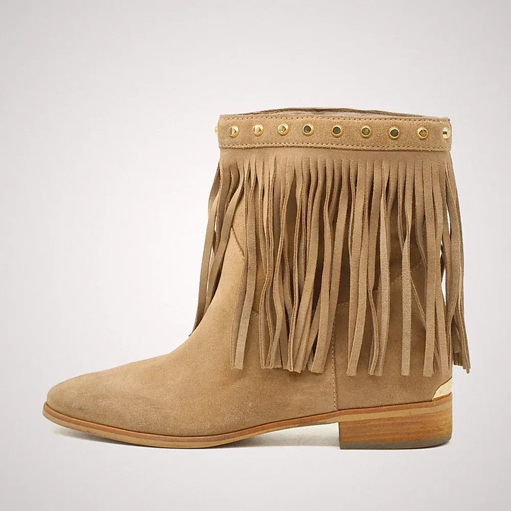 Michael Kors Damen Fransen Western Boot Stiefel Gold-Akzente Stiefeletten EU 40