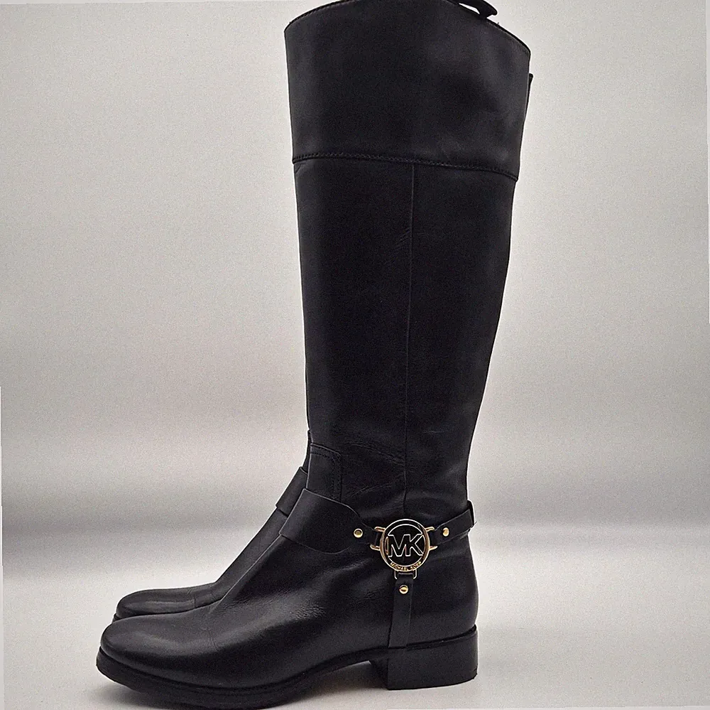 Michael Kors Damen Reitstiefel kniehoch Leder Schwarz Reißverschluss EU 39