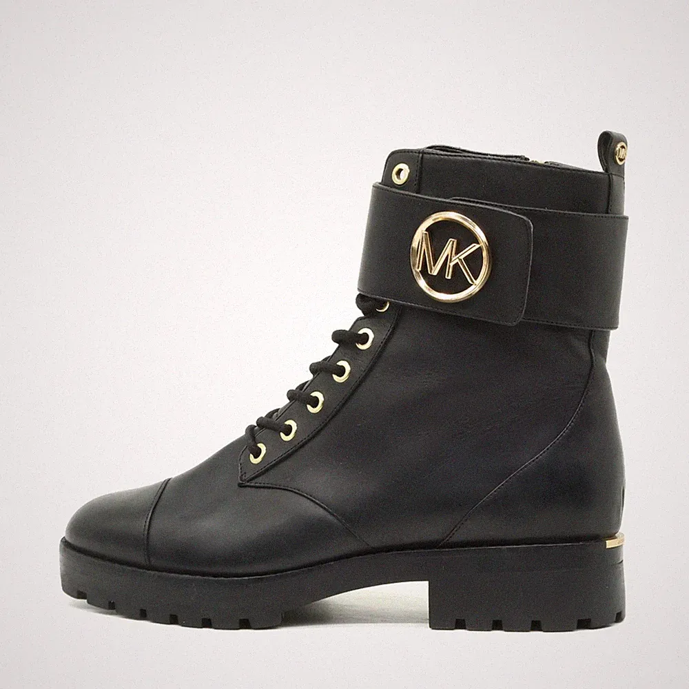 Michael Kors Damen Stiefel EU 39 MK Logo Gold Boot Schwarz Hoher Schaft Boots