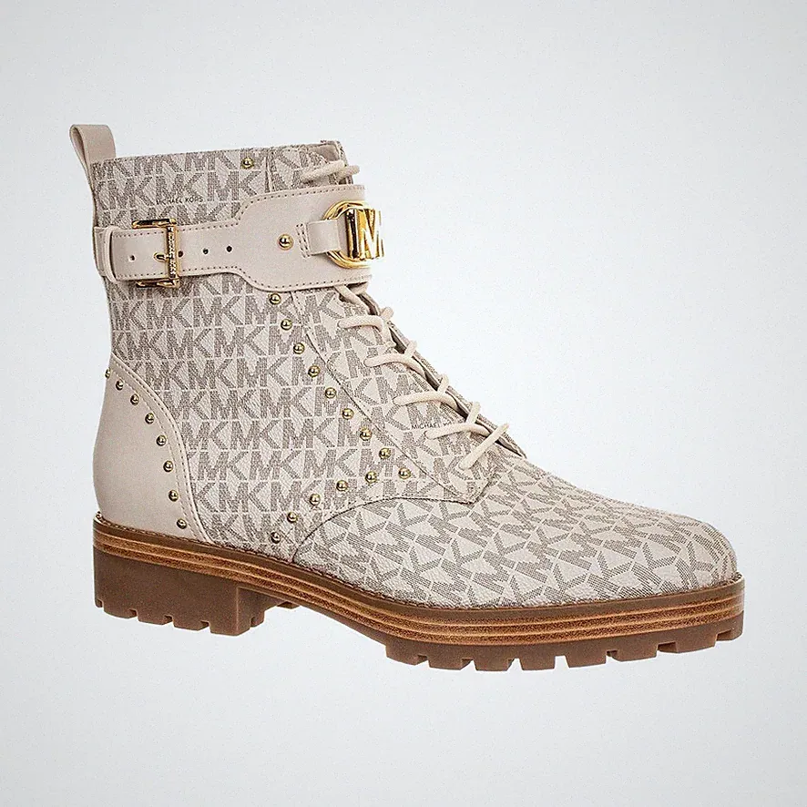 MICHAEL KORS KINCAID LACE UP BOOTIE Damen Eco Leder Stiefeletten Stiefel Beige!