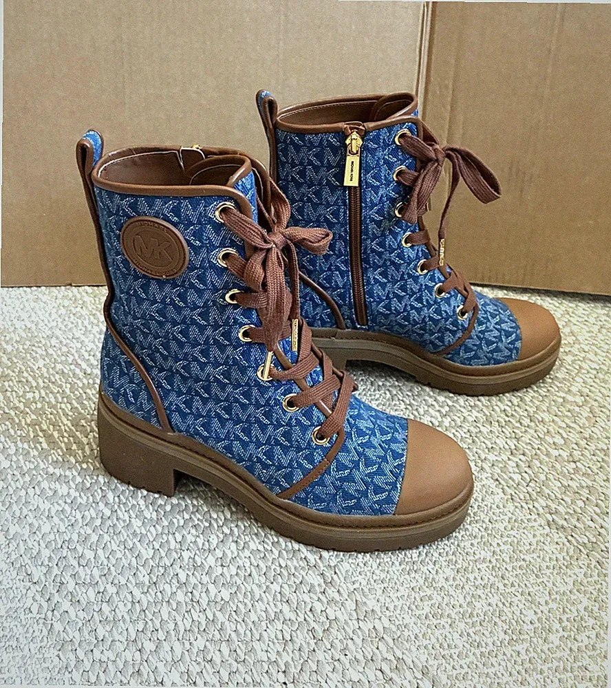 Michael Kors Schnürstiefel Boots (Corey Bootie) blau braun Gr. 37 Logo Denim