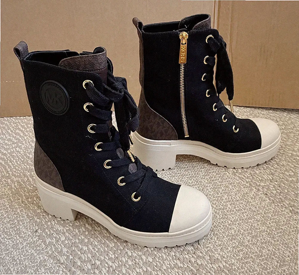 Michael Kors Schnürstiefel Boots (Corey Bootie) schwarz creme Gr. 37 Logo