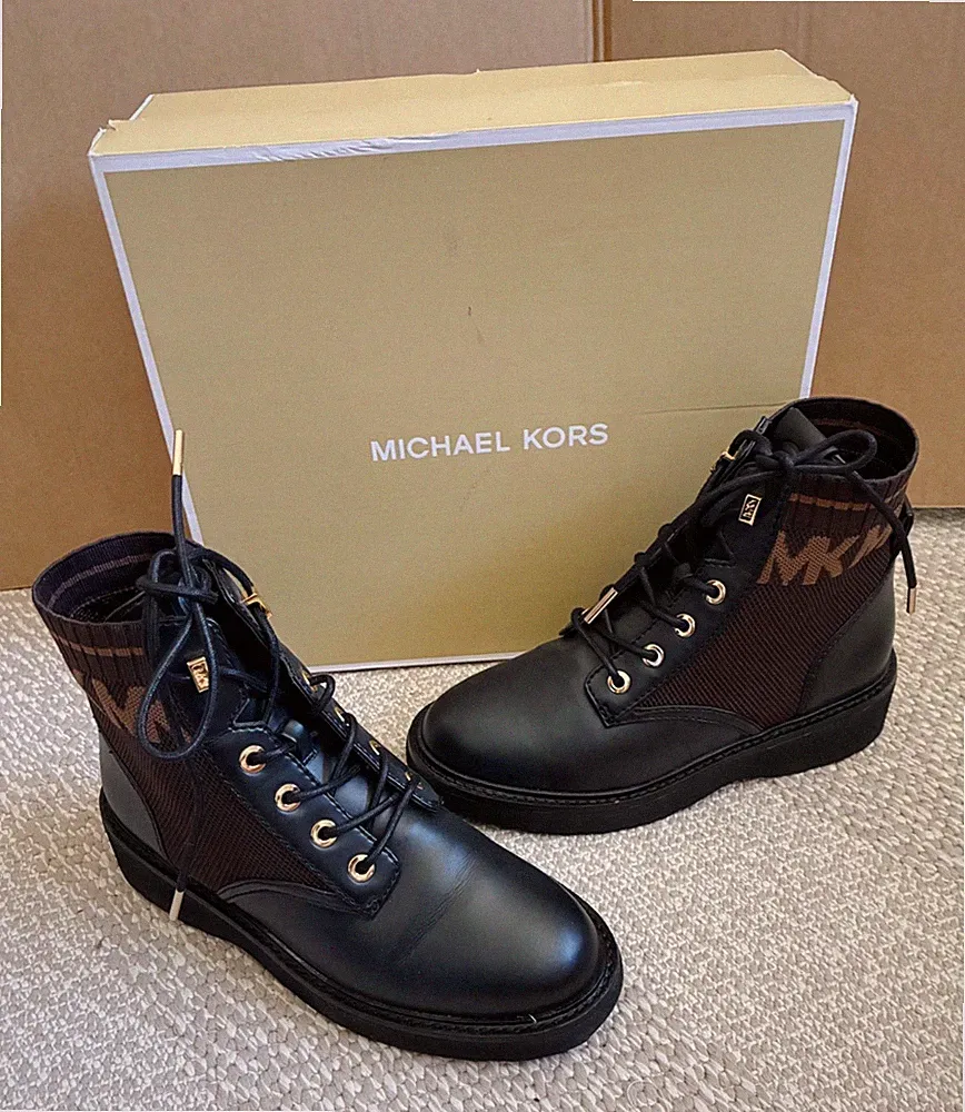 Michael Kors Schnürstiefel Boots (Trudy Bootie) schwarz braun Gr. 37 Monogramm