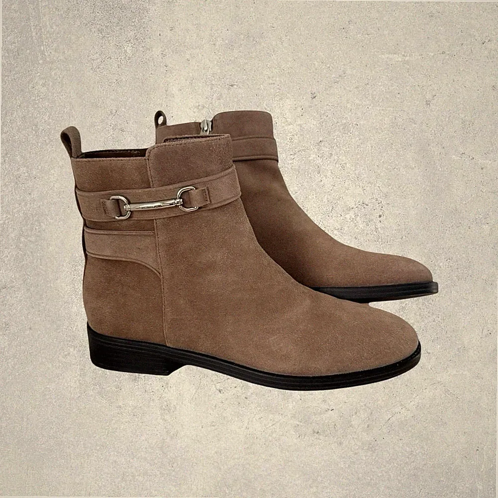 Michael Kors Schuhe Stiefeletten Carson Flat Bootie Braun Beige Leder 37 38 NEU