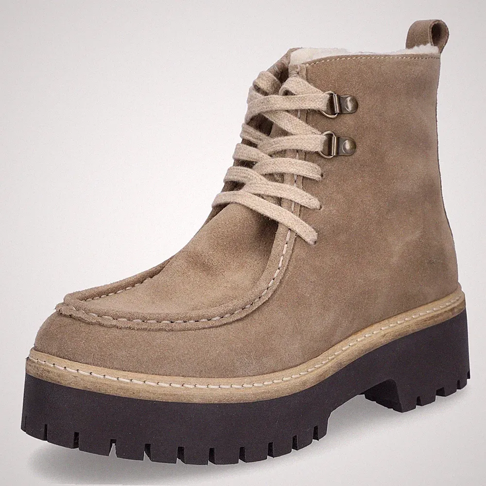 MIDS MOLLY Damen Winterschnürboot Velourleder Mokassin Kunstfell Warmfutter