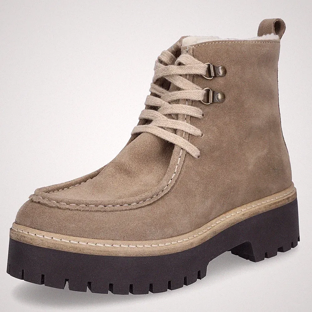 MIDS MOLLY Damen Winterschnürboot Velourleder Mokassin Kunstfell Warmfutter