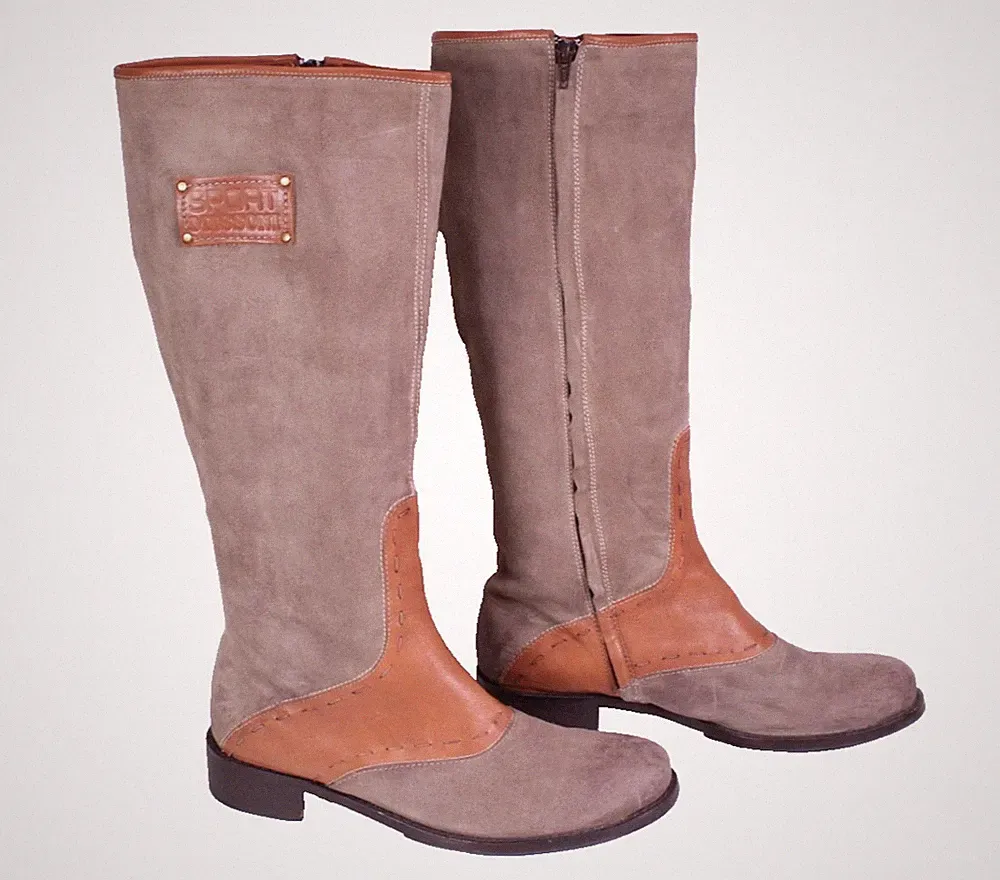 Missoni Sport Stiefel Boots Damen Leder Suede taupe braun Gr. 41 flach PSH1012
