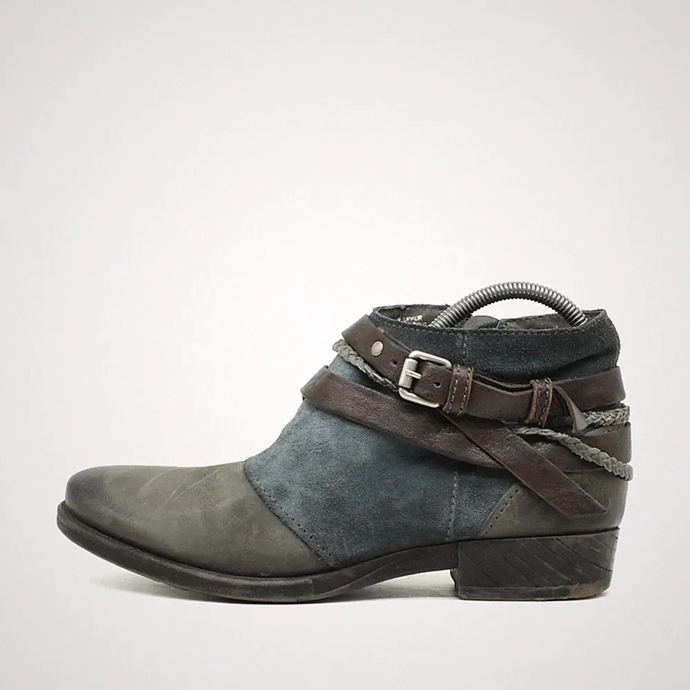Miz Mooz Damen Ankle Boot Western Look Stiefelette Blau Schnallen Boots EU 38