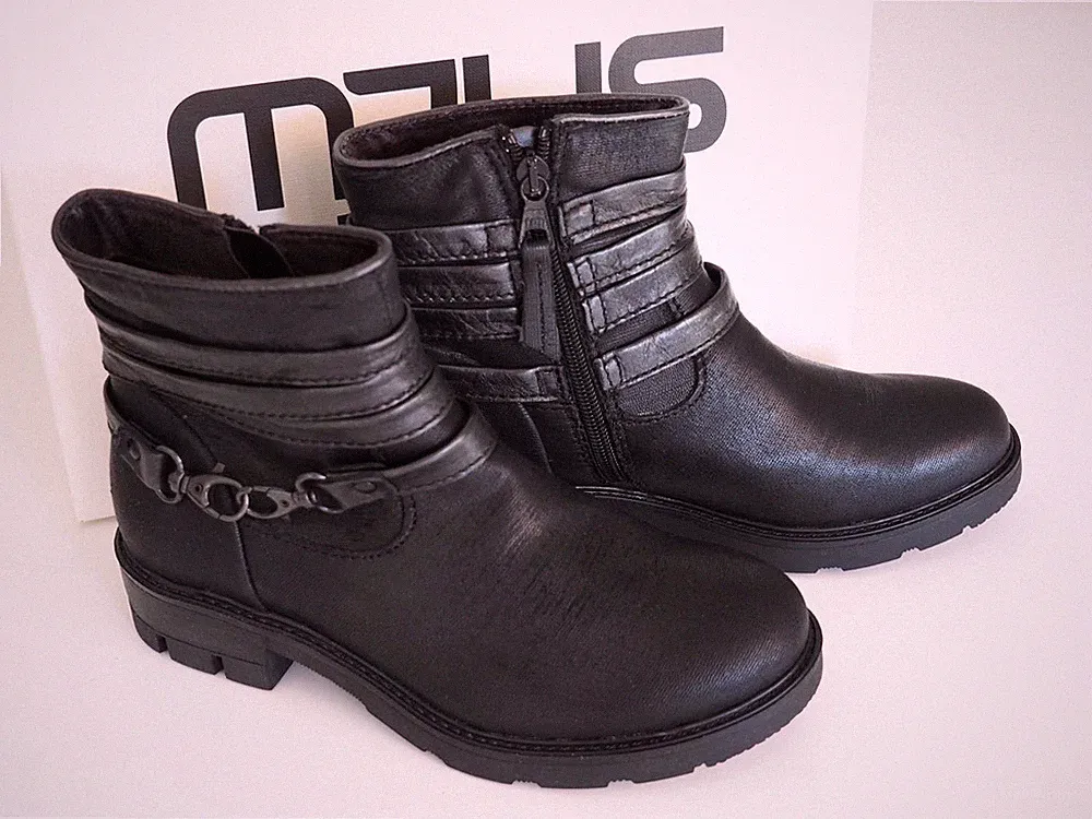 Mjus Damen Kurzschaft Halbschaft Stiefel Stiefelette Schwarz Leder Gr.36 NEU