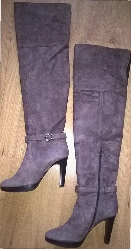 Modische Overknee-Stiefel aus Veloursleder mit High Heels &kleinem Plateau Gr.38