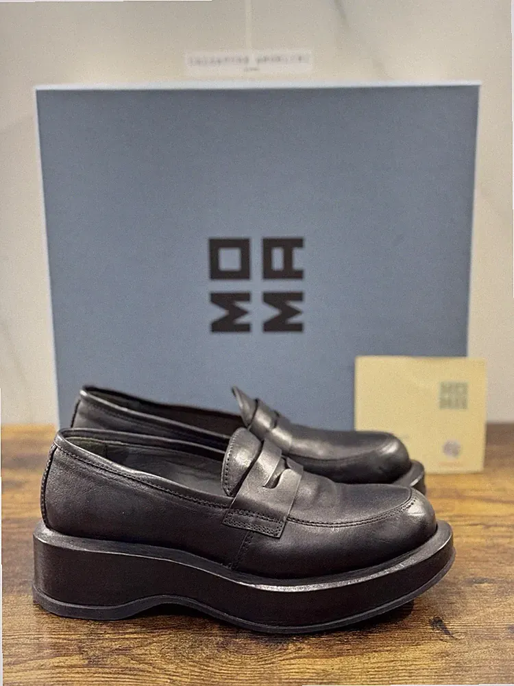 MOMA Mokassin Leder Schwarz Handgefertigt IN Italien Luxury MOMA Stiefel Frau 38