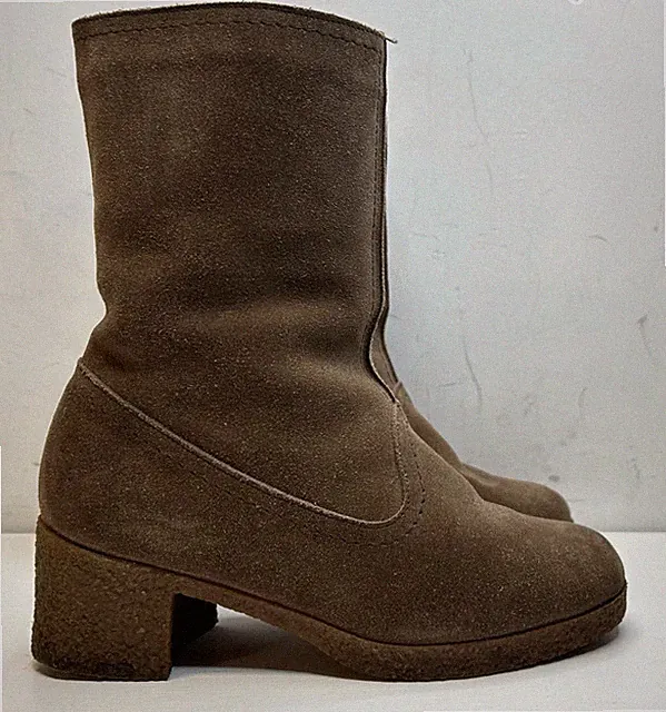 MORLANDS Damen Stiefel braun Wildleder Lammfell gefüttert Vintage Blockabsatz UK Größe 3
