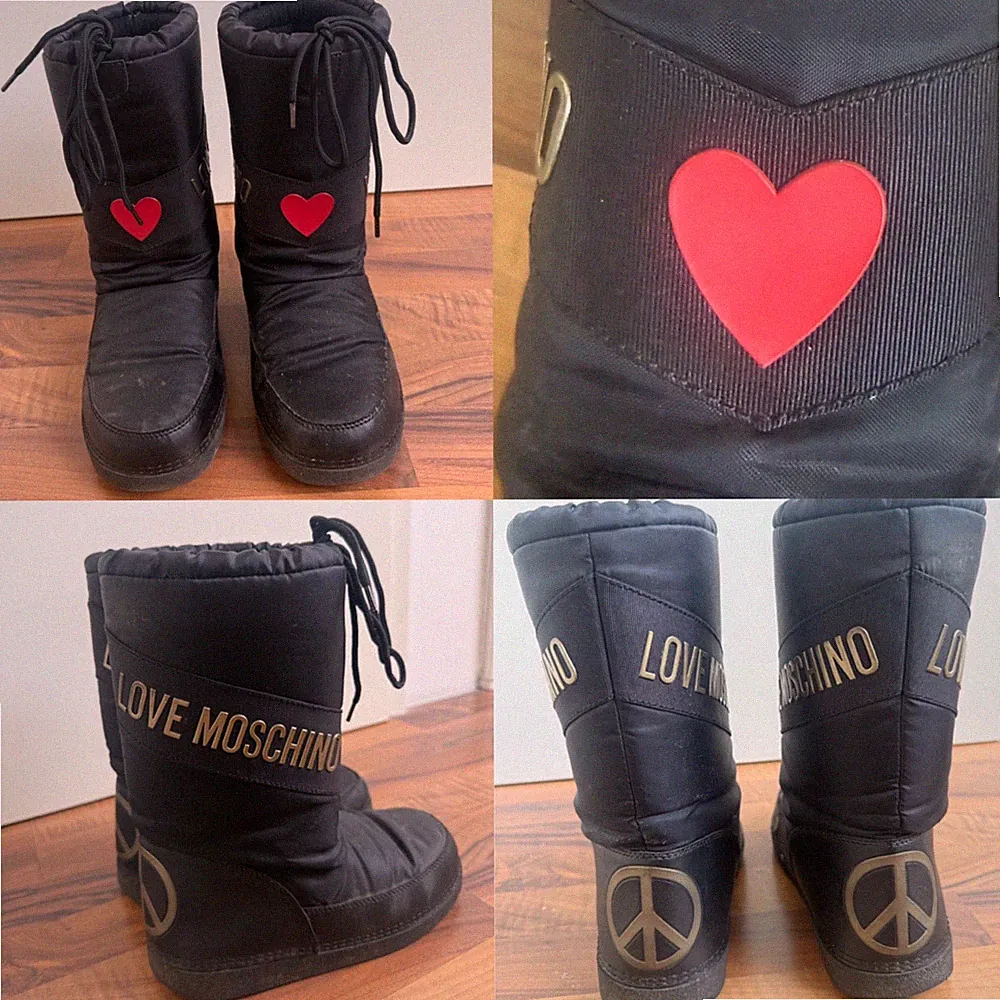 MOSCHINO Stiefel Winterstiefel Schneestiefel Boots Schwarz Herz Gold Gr. 35/36