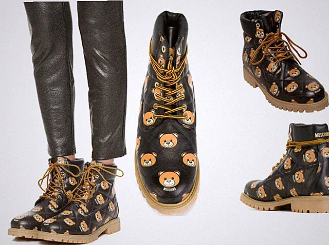 MOSCHINO TEDDY BEAR QUILTED COMBAT ANKLE HIKING BOOTS SCHUHE SHOES DEADSTOCK 36
