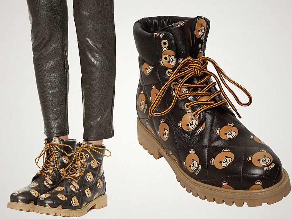 MOSCHINO TEDDY BEAR QUILTED COMBAT ANKLE HIKING BOOTS SCHUHE SHOES DEADSTOCK 37