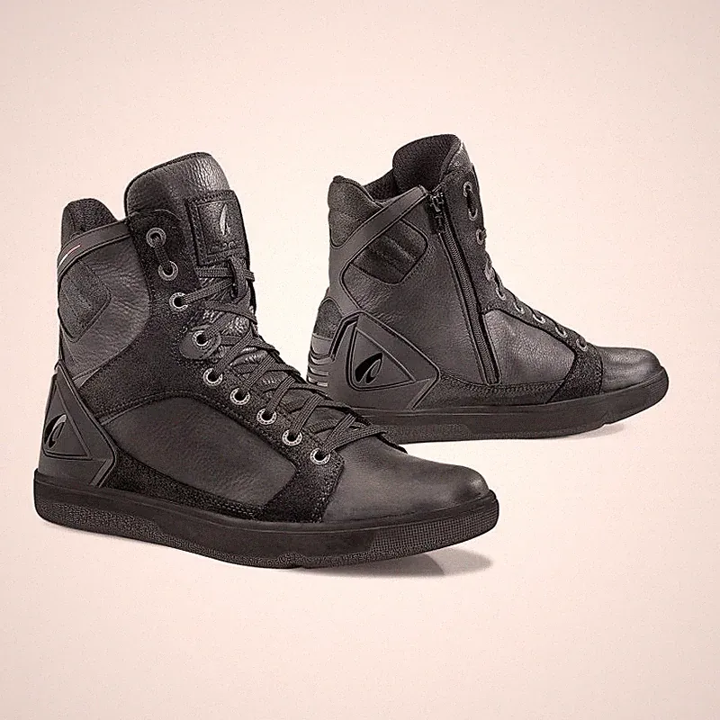 Motorradschuhe Form Urban Leder Wasserdicht Hyper Schwarz Schwarz