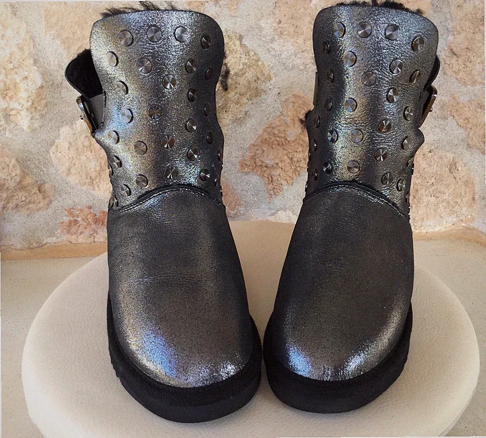 MOU Lammfell,Boots,Stiefelette silber,grau, Mikroglitter EU 41 NEU! SELTEN!!