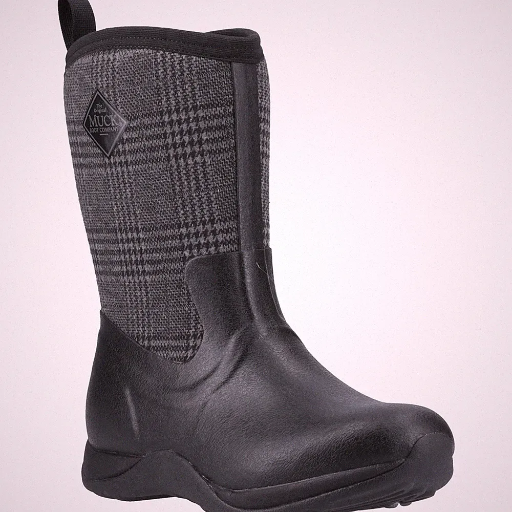 Muck Boots Arctic Damen Stiefel Gummi Schwarz/Kariert Winterstiefel Mitte Wade