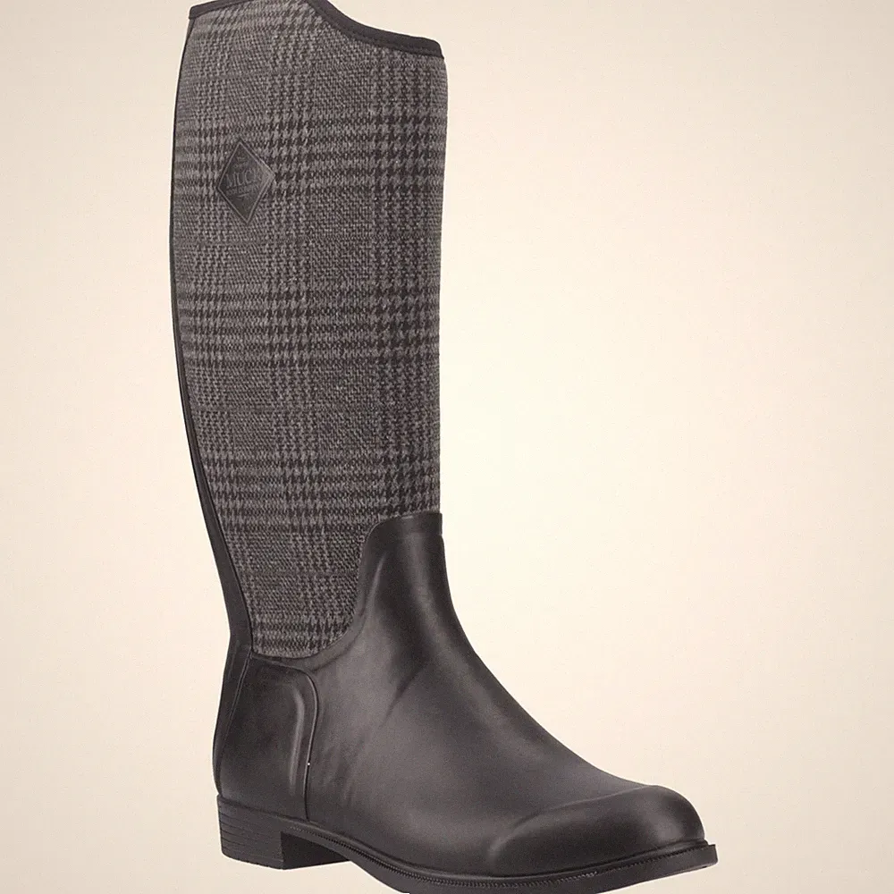 Muck Boots Derby Tall Damen Winterstiefel aus Gummi Schwarz/Kariert Kniehoch