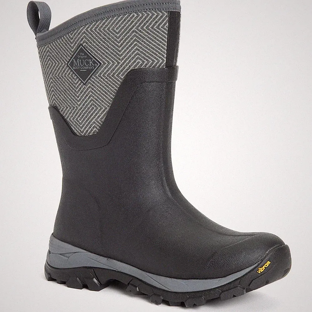 Muck Boots Mid AGAT Gummistiefel Schwarz/Grau Mit Geometrischem Muster