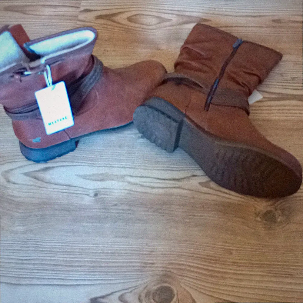Mustang Cowboy Stiefeletten Braun Leder Reißverschluss Blockabsatz EU 40