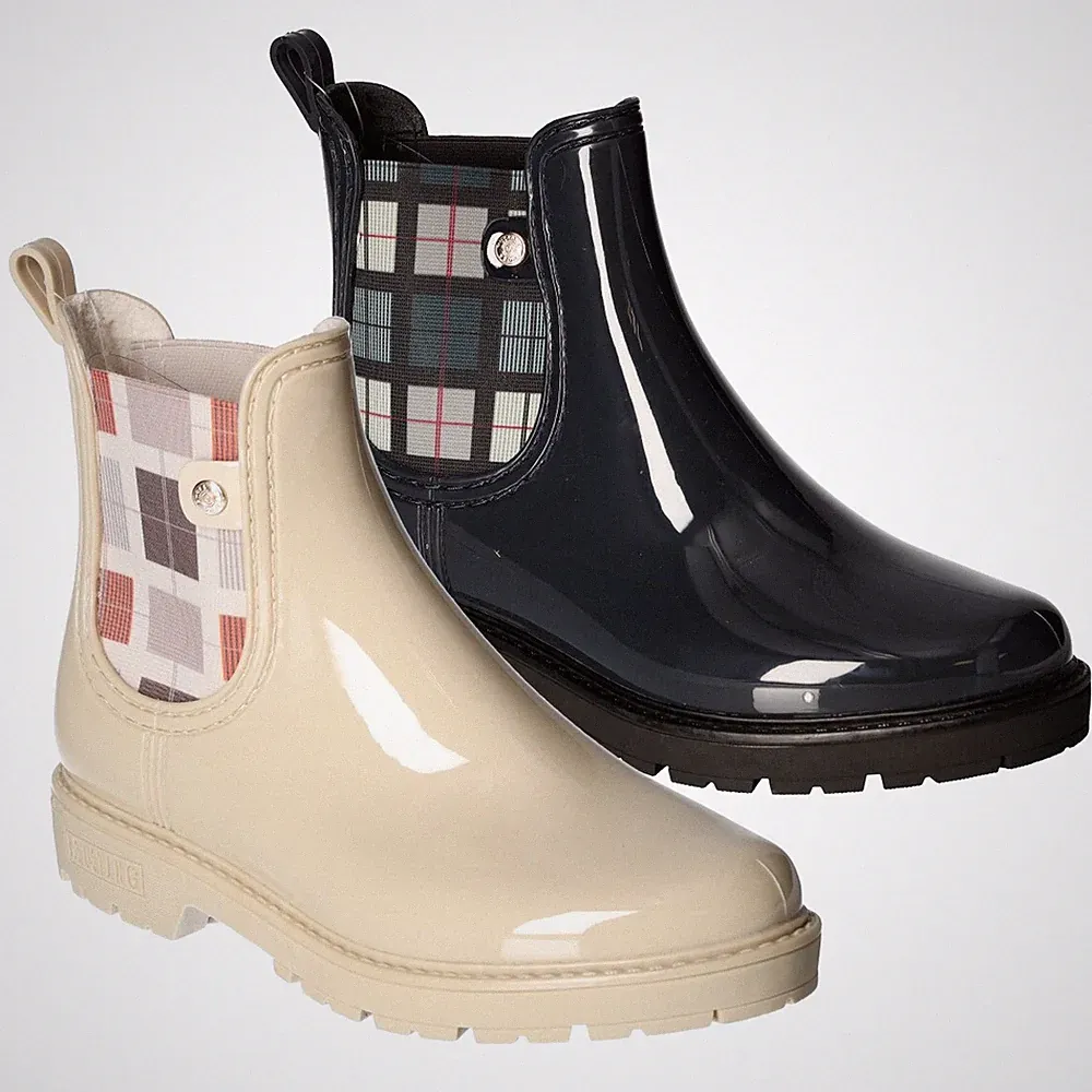 Mustang Damen Stiefelette Gummistiefel Glanzfinish Stretch Karomuster 1444-502