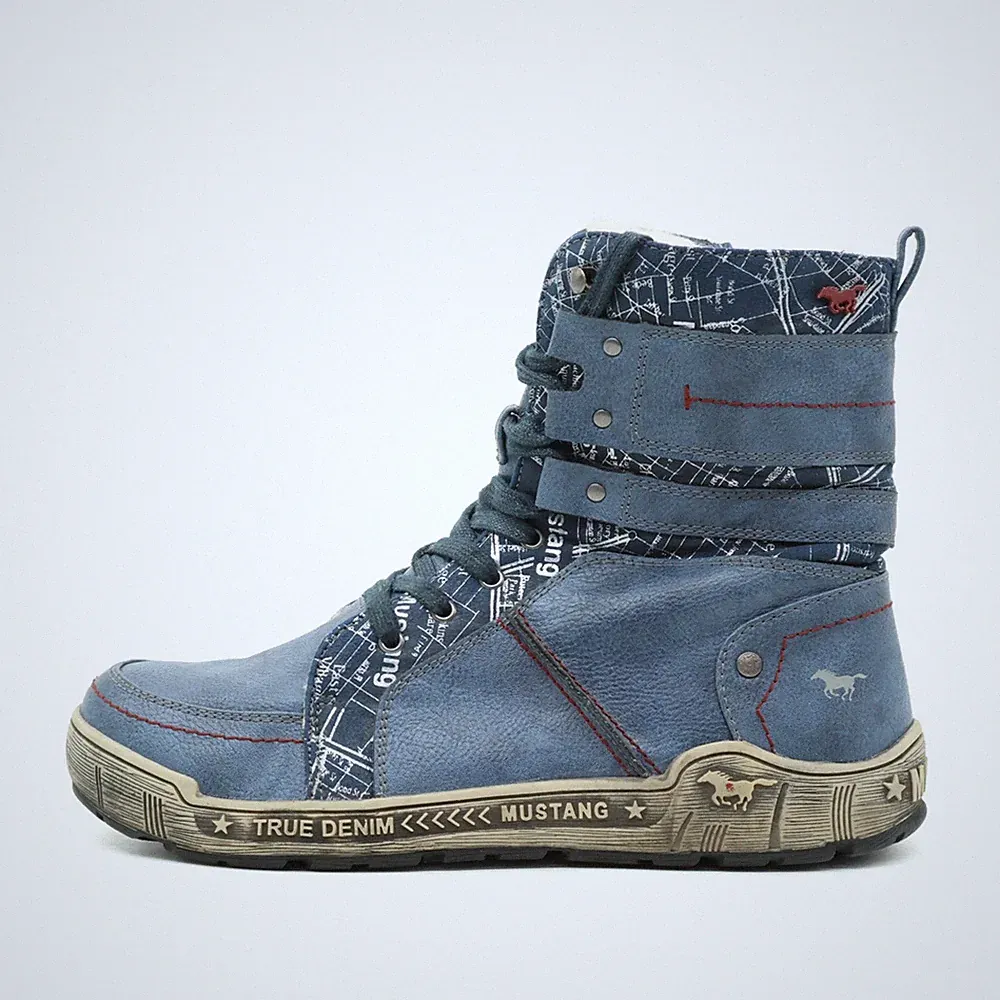 Mustang Damen True Denim Schnürstiefel Blau Kunstleder gefüttert Stiefel EU 39