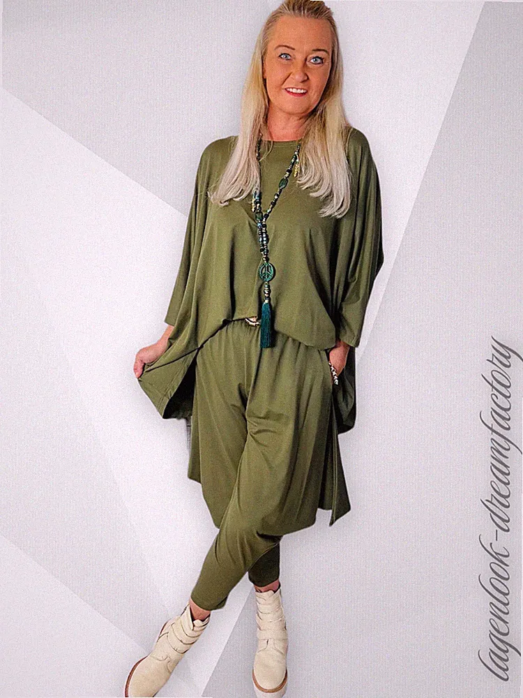 MYO-Lagenlook Stiefel-Flügelhose Eingriff-Taschen army-khaki 44 46 48 50 52