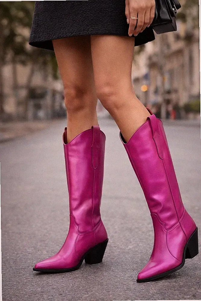 Neu Damen Cowboy Stiefel Leder High Boots Vintage Top Zustand Gr. Unbekannt