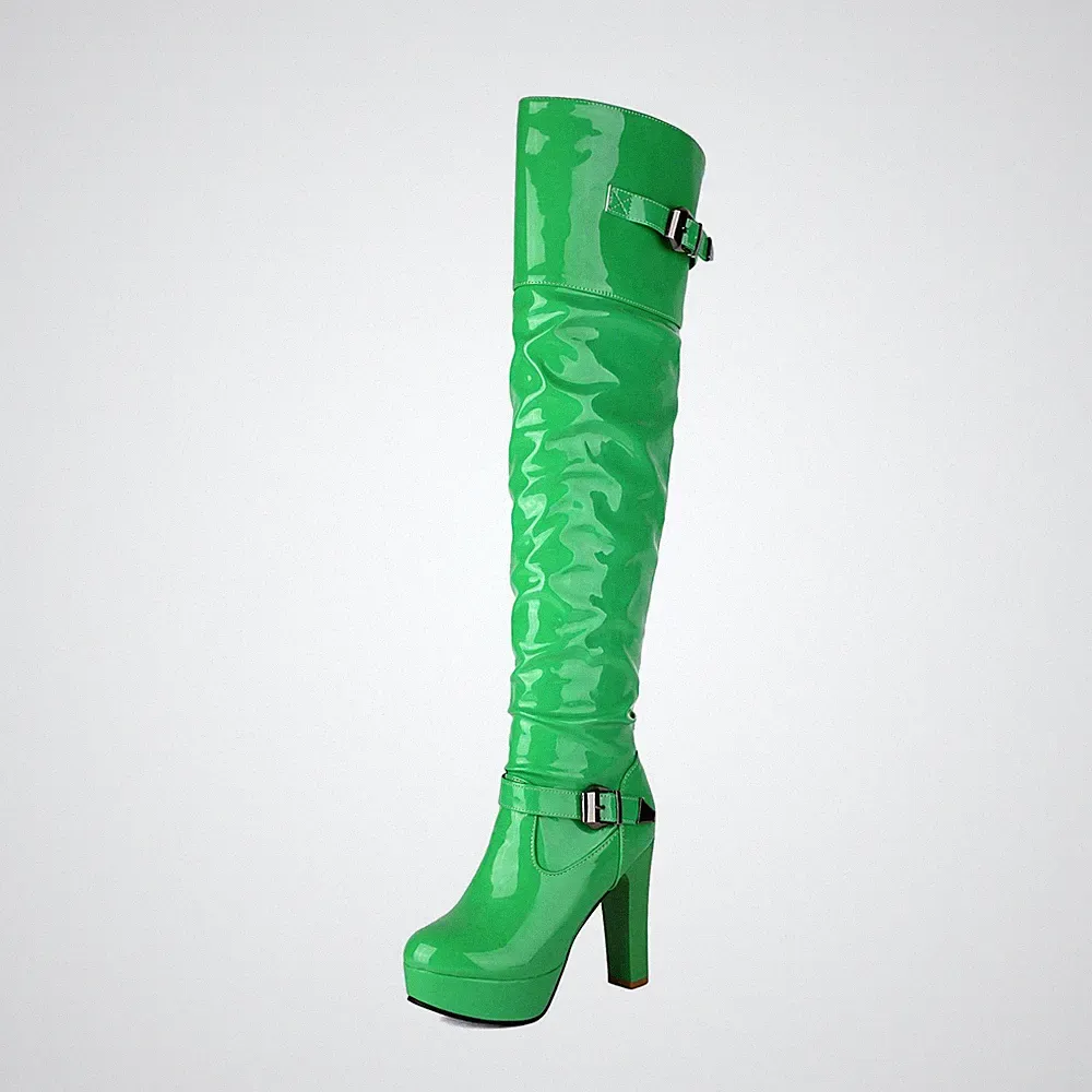 Neu Damenschuhe Overknee Stiefel High Heels Pumps Blockabsatz Plateau Boots H983