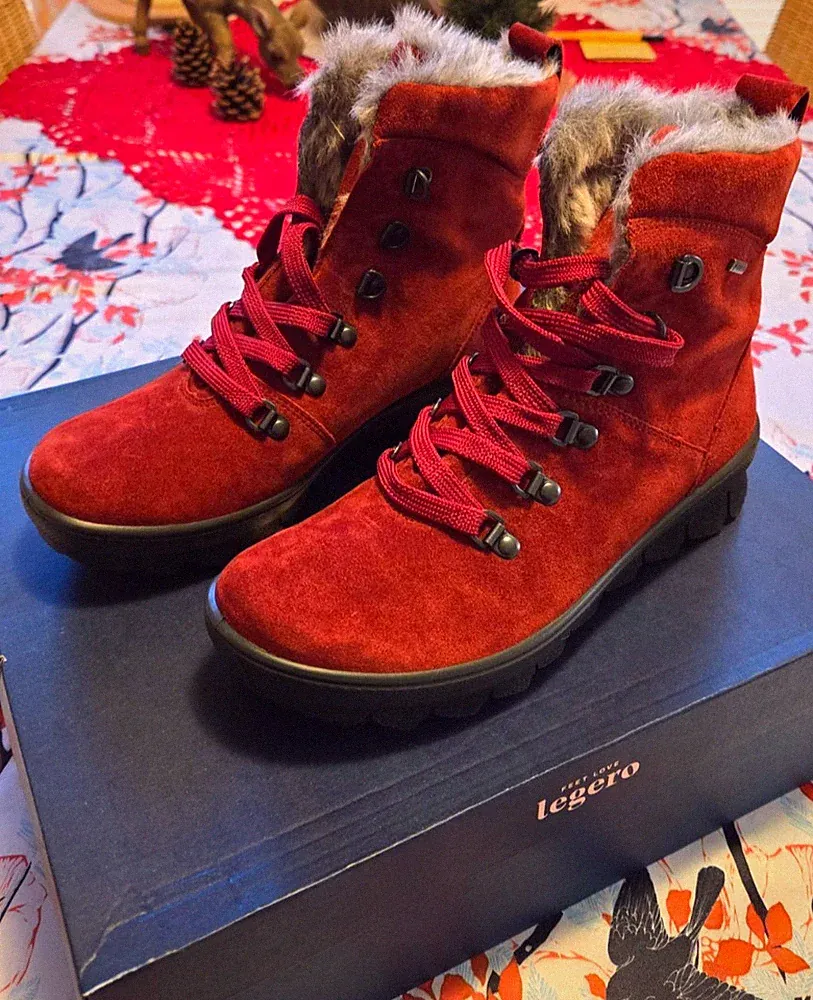 NEU Damenstiefeletten Winterstiefel Schnürstiefel Gr. 4,5 rot Gore-Tex Rauhleder