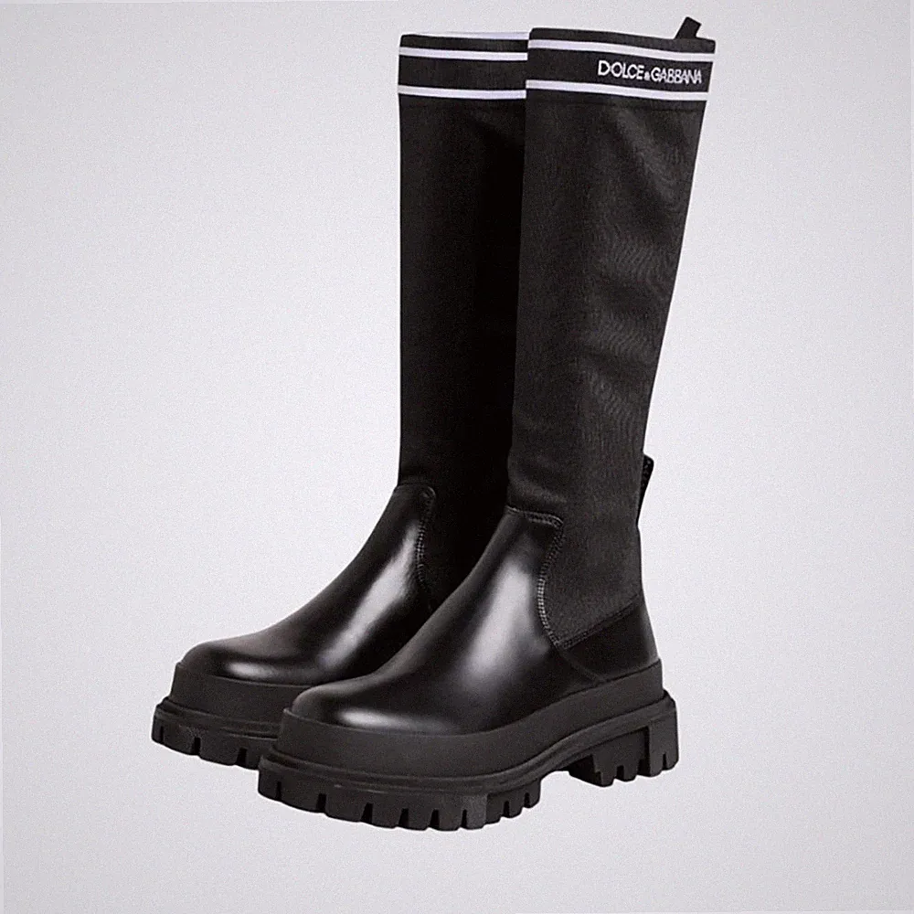 NEU DOLCE GABBANA Damen Schwarz Kunstleder Halbhoch Blockabsatz Stiefel 40 €1030