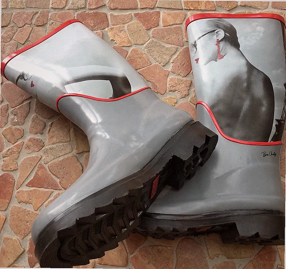 NEU Gummistiefel Extravagant in Grau und rot - Luxury - Edel - Gr.36 Damen