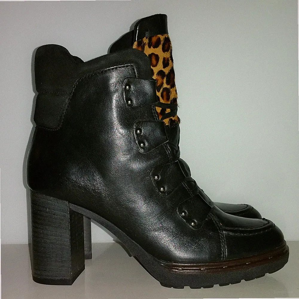 ✯NEU✯MJUS✯40✯Stiefeletten✯Boots✯Leder✯Schuhe✯Stiefel✯schwarz✯leo✯animal print✯