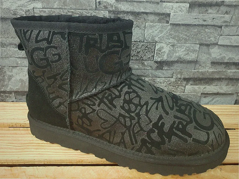NEU! Original UGG Mini Boots Bailey Button Glitzer Bling Schwarz Gr.39