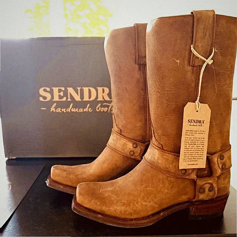 NEU - Sendra 8833 Damen Bikerstiefel Leder braun Schnallen Blockabsatz Gr. 38