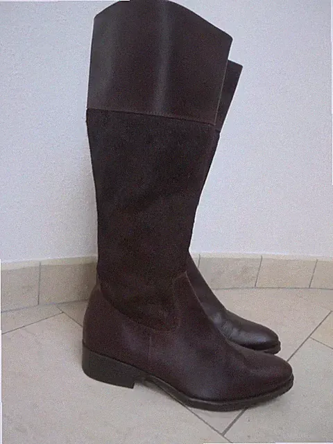 NEU Stiefel Italien Boots Flach Schoko Braun Leder Fell Gr.39
