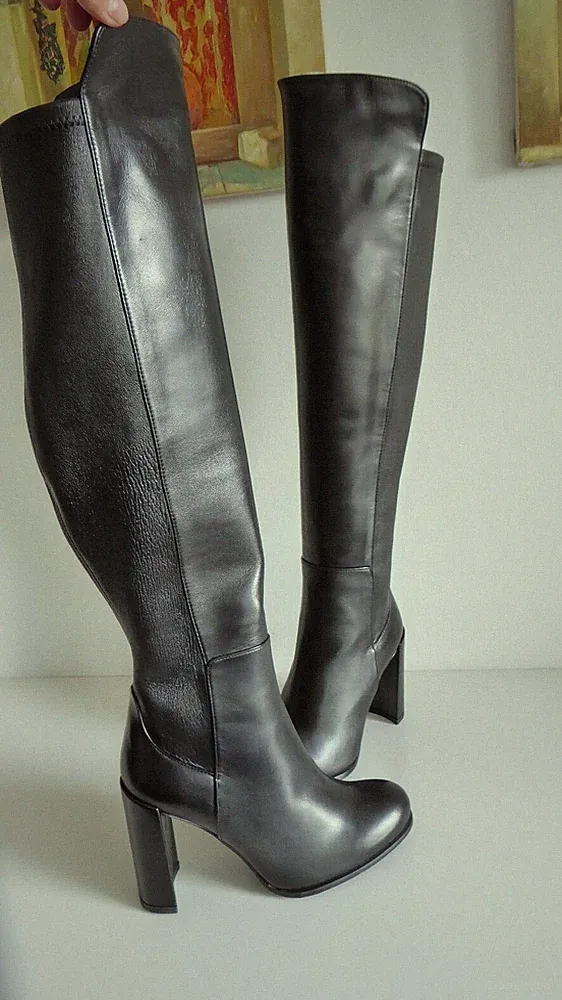 Neu Stuart Weitzman Alljill Overknees Stiefel Black Nappa Leder schwarz Gr 36,5