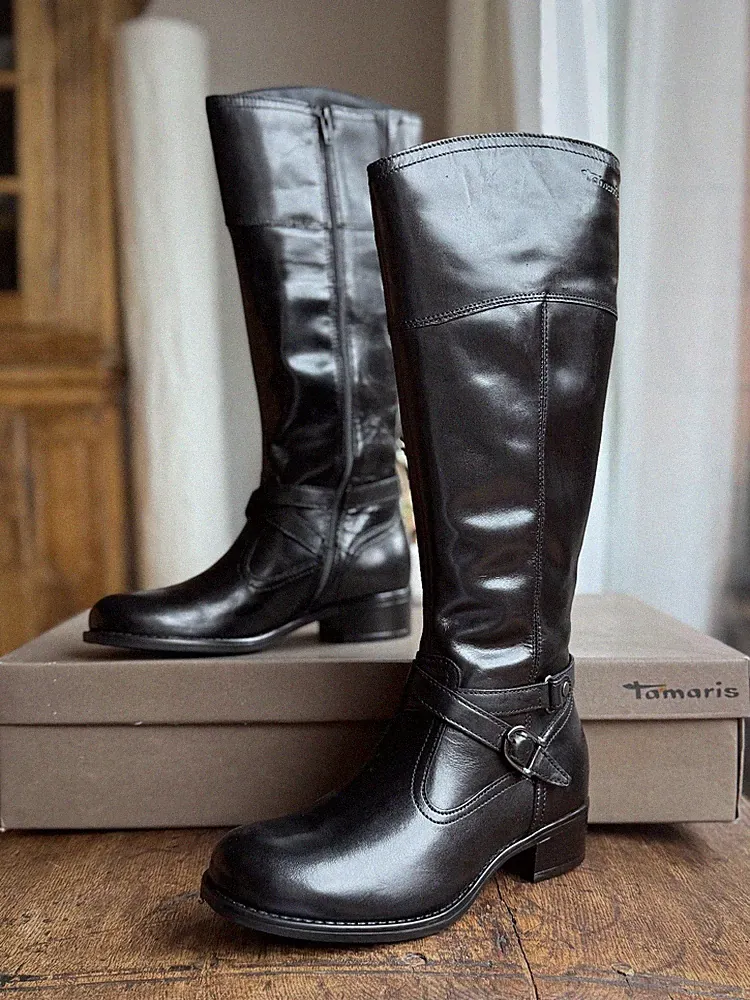 Neu Tamaris Stiefel schwarz Gr. 39 Boots Reitstiefel Look black