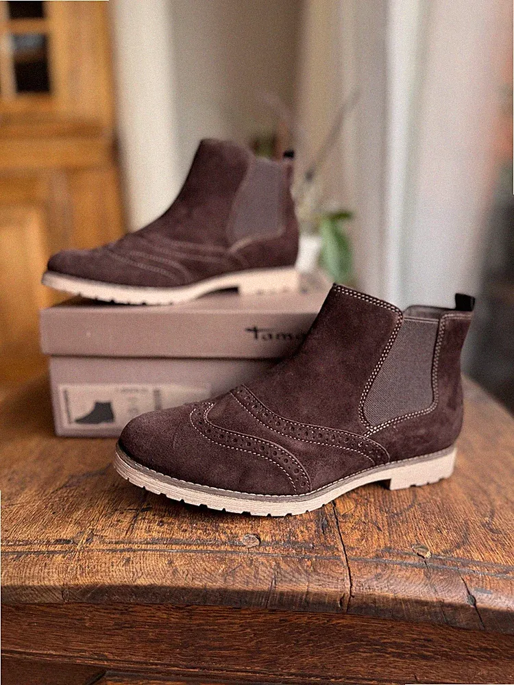 Neu Tamaris Stiefeletten braun Gr 38 Booties Stiefel Wildleder Budapester Muster