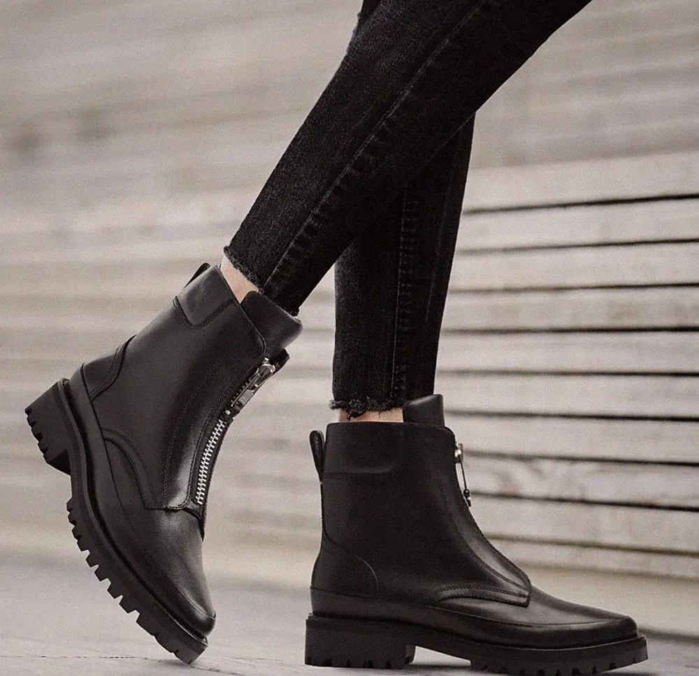 Neu Thursday Boot Company Damen Black Rider Reißverschluss Lederstiefel Größe 11