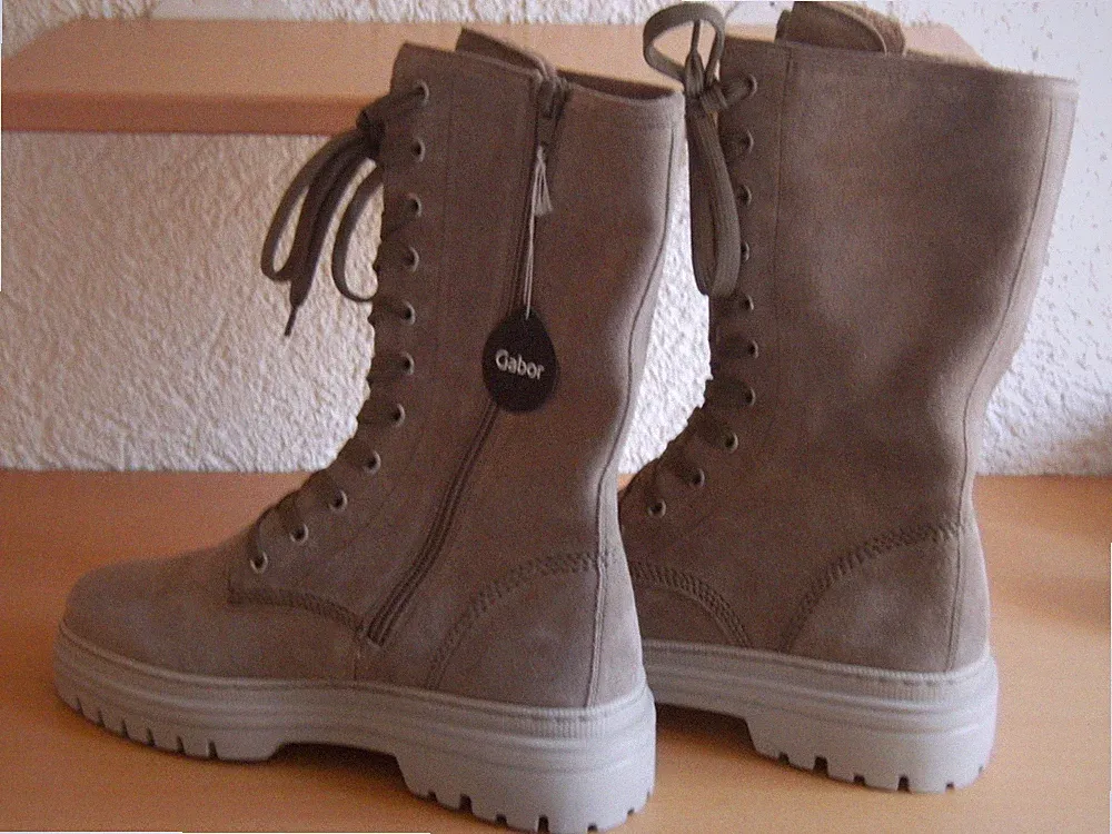 Neue Gabor Damen Schnürstiefel Stiefelette Boots Gr.8 EU 42 Wildleder Beige