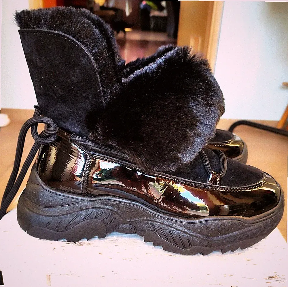 Neue warme Damen stiefel stiefeletten aus Leder/Lac G.41 Schwarz