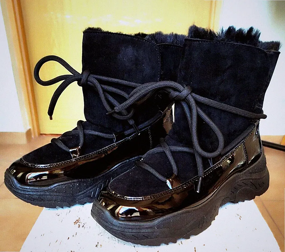 Neue warme Damen stiefel stiefeletten aus Leder/Lac G.41 Schwarz
